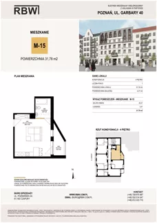 1 pokój, mieszkanie 31,39 m², piętro 4, oferta nr M15, Garbary 40, Poznań, Stare Miasto, Stare Miasto, ul. Garbary 40