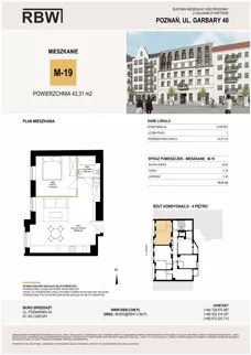 2 pokoje, mieszkanie 42,18 m², piętro 4, oferta nr M19, Garbary 40, Poznań, Stare Miasto, Stare Miasto, ul. Garbary 40