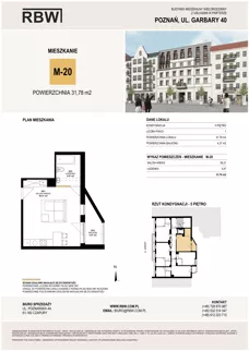 1 pokój, mieszkanie 31,23 m², piętro 5, oferta nr M20, Garbary 40, Poznań, Stare Miasto, Stare Miasto, ul. Garbary 40
