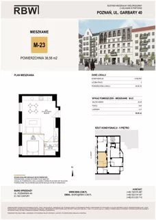 2 pokoje, mieszkanie 38,58 m², piętro 5, oferta nr M23, Garbary 40, Poznań, Stare Miasto, Stare Miasto, ul. Garbary 40