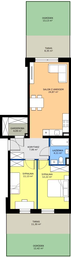 3 pokoje, mieszkanie 63,71 m², piętro 1, oferta nr A12, Zielone Horyzonty II, Toruń, Podgórz, ul. Kręta 91-105