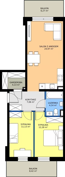 3 pokoje, mieszkanie 63,71 m², piętro 1, oferta nr A12, Zielone Horyzonty II, Toruń, Podgórz, ul. Kręta 91-105