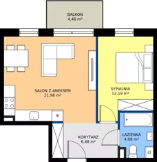 2 pokoje, mieszkanie 44,73 m², piętro 1, oferta nr A14, Zielone Horyzonty II, Toruń, Podgórz, ul. Kręta 91-105