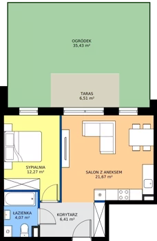 2 pokoje, mieszkanie 44,42 m², parter, oferta nr A3, Zielone Horyzonty II, Toruń, Podgórz, ul. Kręta 91-105