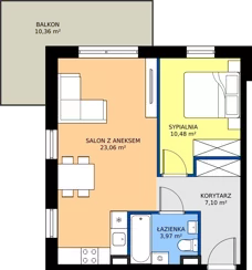 2 pokoje, mieszkanie 44,61 m², piętro 1, oferta nr B6, Zielone Horyzonty II, Toruń, Podgórz, ul. Kręta 91-105