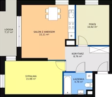 3 pokoje, mieszkanie 62,53 m², piętro 1, oferta nr B1_23, Duo Residence, Radom, Śródmieście, ul. Waryńskiego
