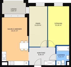 3 pokoje, mieszkanie 63,36 m², piętro 2, oferta nr B1_29, Duo Residence, Radom, Śródmieście, ul. Waryńskiego
