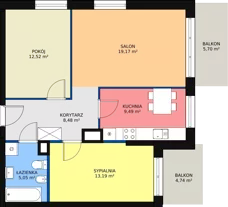 3 pokoje, mieszkanie 67,40 m², piętro 1, oferta nr B2_6, Duo Residence, Radom, Śródmieście, ul. Waryńskiego
