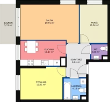 3 pokoje, mieszkanie 65,86 m², piętro 1, oferta nr B2_38, Duo Residence, Radom, Śródmieście, ul. Waryńskiego