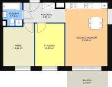 3 pokoje, mieszkanie 56,66 m², piętro 2, oferta nr B2_45, Duo Residence, Radom, Śródmieście, ul. Waryńskiego