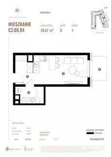 1 pokój, mieszkanie 26,57 m², parter, oferta nr C3.00.04, Apartamenty Reytana, Bielsko-Biała, ul. Rejtana 3