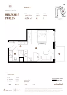 1 pokój, mieszkanie 32,74 m², parter, oferta nr C3.00.05, Apartamenty Reytana, Bielsko-Biała, ul. Rejtana 3