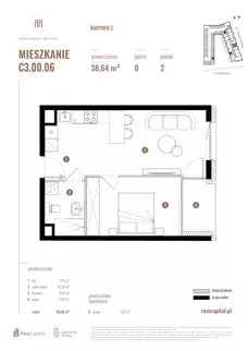 2 pokoje, mieszkanie 36,59 m², piętro 1, oferta nr C2.01.08, Apartamenty Reytana, Bielsko-Biała, ul. Rejtana 3