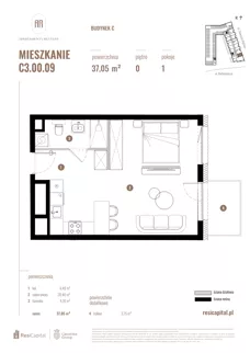 1 pokój, mieszkanie 33,46 m², piętro 1, oferta nr C2.01.12, Apartamenty Reytana, Bielsko-Biała, ul. Rejtana 3