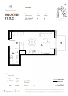 1 pokój, mieszkanie 29,69 m², piętro 1, oferta nr C3.01.07, Apartamenty Reytana, Bielsko-Biała, ul. Rejtana 3