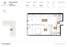 2 pokoje, mieszkanie 51,09 m², piętro 20, oferta nr B.21.26, Global Apartments, Katowice, Śródmieście, ul. Zabrska 15