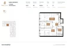 3 pokoje, mieszkanie 57,88 m², piętro 21, oferta nr B.22.02, Global Apartments, Katowice, Śródmieście, ul. Zabrska 15