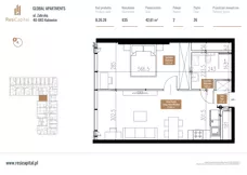 2 pokoje, mieszkanie 43,82 m², piętro 25, oferta nr B.26.28, Global Apartments, Katowice, Śródmieście, ul. Zabrska 15