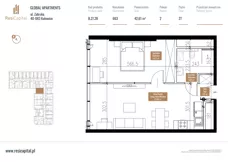 2 pokoje, mieszkanie 44,06 m², piętro 26, oferta nr B.27.28, Global Apartments, Katowice, Śródmieście, ul. Zabrska 15