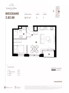 1 pokój, apartament 36,77 m², piętro 2, oferta nr 2.02.08., Katowicka Residence, Katowice, Bogucice, ul. Katowicka