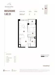 2 pokoje, apartament 39,55 m², piętro 2, oferta nr 1.02.21., Katowicka Residence, Katowice, Bogucice, ul. Katowicka