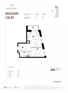2 pokoje, apartament 38,28 m², piętro 3, oferta nr 1.03.02., Katowicka Residence, Katowice, Bogucice, ul. Katowicka