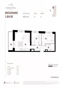 3 pokoje, apartament 49,12 m², piętro 4, oferta nr 1.04.01., Katowicka Residence, Katowice, Bogucice, ul. Katowicka