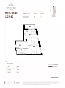 2 pokoje, apartament 39,22 m², piętro 5, oferta nr 1.05.02., Katowicka Residence, Katowice, Bogucice, ul. Katowicka