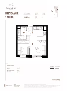 1 pokój, apartament 30,48 m², piętro 10, oferta nr 1.10.06., Katowicka Residence, Katowice, Bogucice, ul. Katowicka