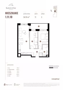 3 pokoje, apartament 54,19 m², piętro 11, oferta nr 1.11.10., Katowicka Residence, Katowice, Bogucice, ul. Katowicka