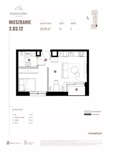 1 pokój, apartament 33,24 m², piętro 3, oferta nr 2.03.12., Katowicka Residence, Katowice, Bogucice, ul. Katowicka