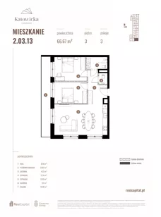 3 pokoje, apartament 66,67 m², piętro 3, oferta nr 2.03.13., Katowicka Residence, Katowice, Bogucice, ul. Katowicka