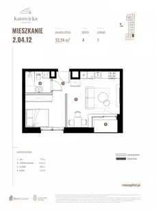 1 pokój, apartament 33,24 m², piętro 4, oferta nr 2.04.12., Katowicka Residence, Katowice, Bogucice, ul. Katowicka