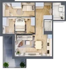 3 pokoje, mieszkanie 55,04 m², piętro 2, oferta nr B2.A203, Osiedle ArtPark, Łódź, Polesie, ul. Wołowa 4a