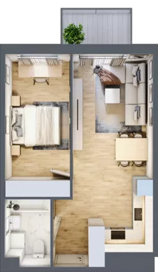 2 pokoje, mieszkanie 42,59 m², piętro 1, oferta nr B3.A106, Osiedle ArtPark, Łódź, Polesie, ul. Wołowa 4a