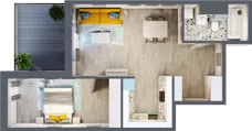 2 pokoje, mieszkanie 54,05 m², piętro 1, oferta nr 1.B7, Panorama 3 Stawy, Katowice, Osiedle Paderewskiego-Muchowiec, Dolina Trzech Stawów, ul. Pułaskiego 23