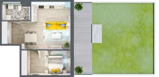 2 pokoje, mieszkanie 46,15 m², piętro 1, oferta nr 1.B2 z wykończeniem, Panorama 3 Stawy, Katowice, Osiedle Paderewskiego-Muchowiec, Dolina Trzech Stawów, ul. Pułaskiego 23