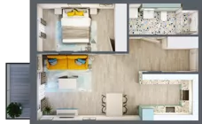 2 pokoje, mieszkanie 49,21 m², piętro 1, oferta nr 1.B6, Panorama 3 Stawy, Katowice, Osiedle Paderewskiego-Muchowiec, Dolina Trzech Stawów, ul. Pułaskiego 23