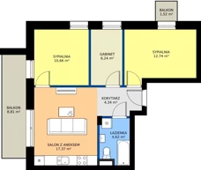 4 pokoje, mieszkanie 55,97 m², piętro 3, oferta nr I17, Osiedle Dębowy Park, Siemianowice Śląskie, Bytków, ul. Oświęcimska 7a