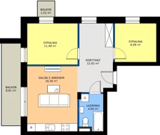 3 pokoje, mieszkanie 56,40 m², piętro 2, oferta nr I11, Osiedle Dębowy Park, Siemianowice Śląskie, Bytków, ul. Oświęcimska 7a