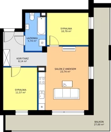3 pokoje, mieszkanie 59,98 m², piętro 2, oferta nr J12, Osiedle Dębowy Park, Siemianowice Śląskie, Bytków, ul. Oświęcimska 7a