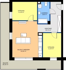 3 pokoje, mieszkanie 63,94 m², piętro 2, oferta nr J15, Osiedle Dębowy Park, Siemianowice Śląskie, Bytków, ul. Oświęcimska 7a