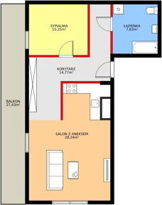 3 pokoje, mieszkanie 60,12 m², parter, oferta nr B5 z wykończeniem, Osiedle Gwiezdna, Sosnowiec, Zagórze, ul. Gwiezdna 18E