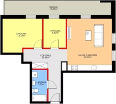 3 pokoje, mieszkanie 62,95 m², piętro 1, oferta nr B6, Osiedle Gwiezdna, Sosnowiec, Zagórze, ul. Gwiezdna 18E