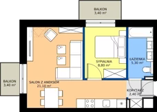 2 pokoje, apartament inwestycyjny 35,60 m², piętro 2, oferta nr B1.13, Rezydencja Chłabówka, Zakopane, ul. Chłabówka Górna
