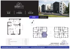 3 pokoje, mieszkanie 59,30 m², piętro 2, oferta nr H/M14, Smart City Stargard, Stargard, ul. Nadbrzeżna 11