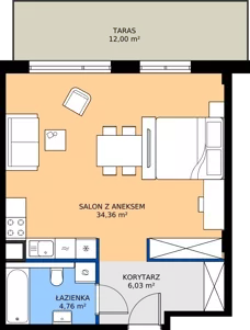 1 pokój, mieszkanie 45,15 m², piętro 3, oferta nr B2.27, Zdrojowa Park bud. 2, Busko-Zdrój, ul. Prof. W. Grotta