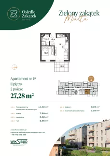 1 pokój, mieszkanie 27,28 m², piętro 2, oferta nr 19, Osiedle Zakątek, Rypin, ul. 3 Maja 1A