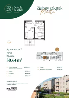 1 pokój, mieszkanie 30,64 m², parter, oferta nr 2, Osiedle Zakątek, Rypin, ul. 3 Maja 1A