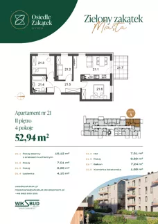 3 pokoje, mieszkanie 52,94 m², piętro 2, oferta nr 21, Osiedle Zakątek, Rypin, ul. 3 Maja 1A